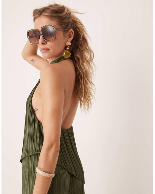 ASOS Green Plisse Halter Neck Wide Leg Jumpsuit