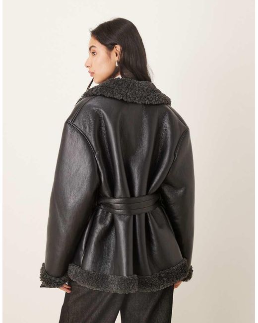 Gina Tricot Natural Short Teddy Pu Belted Jacket