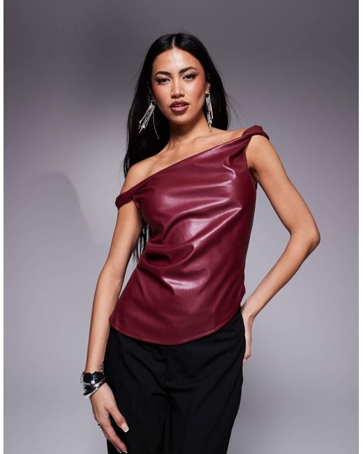 Missy Empire Red Missy Empire Off Shoulder Twist Leather Look Top