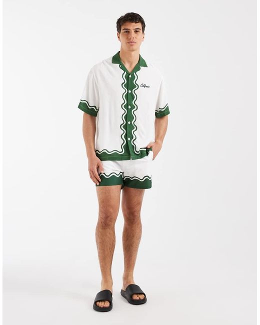 ASOS Green Relaxed Revere Shirt With Chest And Border Print for men