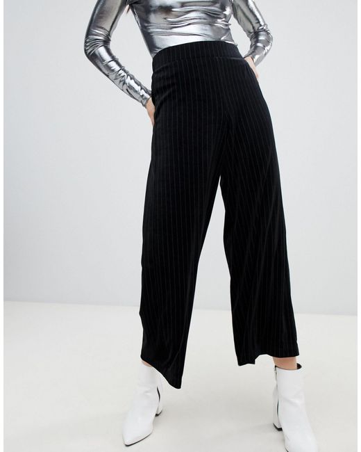 Monki Velvet Pinstripe Wide Leg Pants 