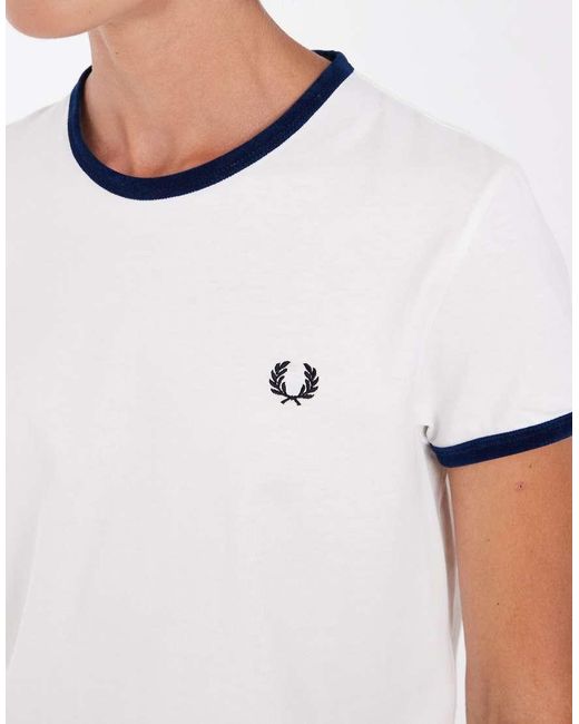 Fred Perry White Contrast Velour Trim T-shirt