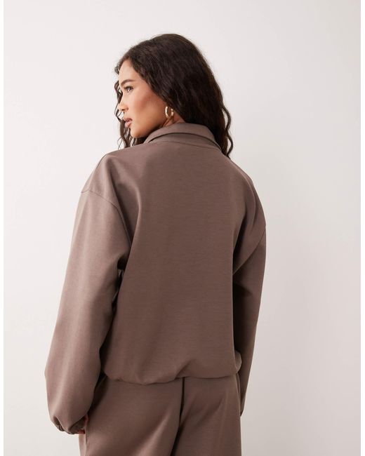 ASOS Brown Interlock Co-ord Extreme Funnel Half Zip