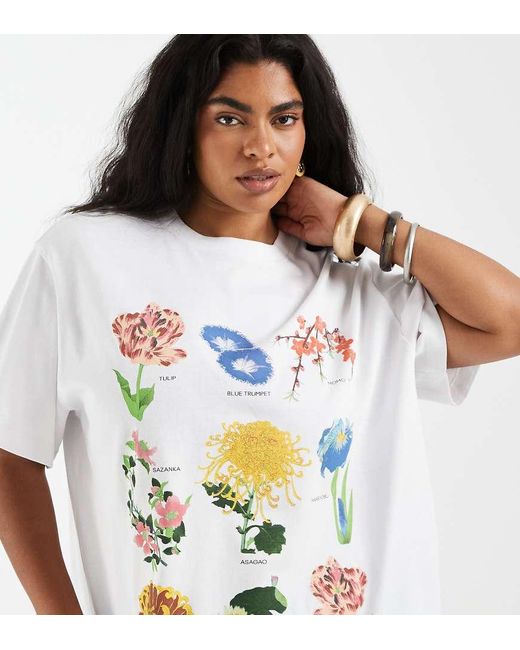 ASOS White Asos Design Curve Oversized T-Shirt With Vintage Flower Illustration Graphic