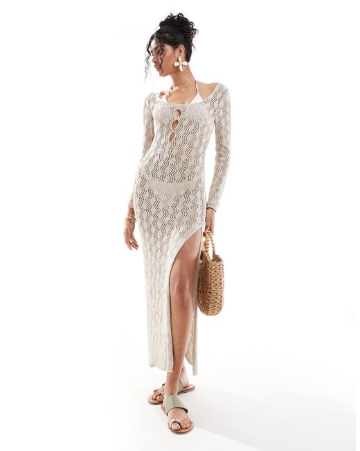 Miss Selfridge White Crochet Maxi Dress With Key Hole Detailing