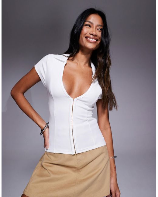 River Island White Hook And Eye Polo Top