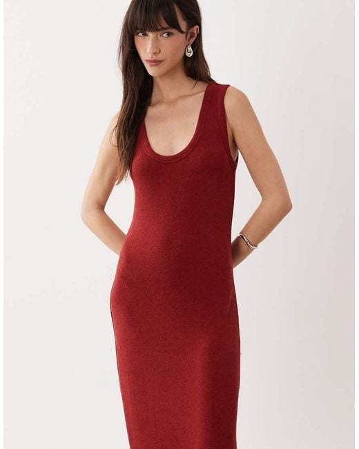 ASOS Red Lightweight Boucle Scoop Maxi Dress