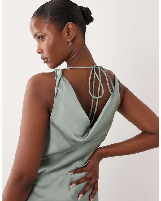 Vila Green Halter Cowl Neck Satin Maxi Dress