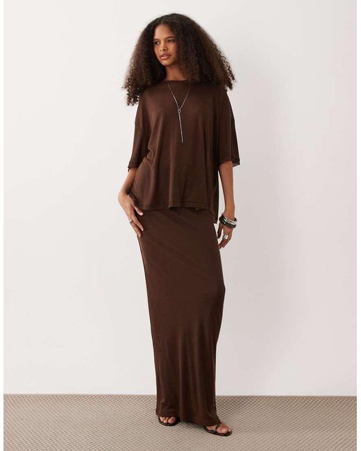 SNDY'S Brown Fine Knit Drop Shoulder T-shirt
