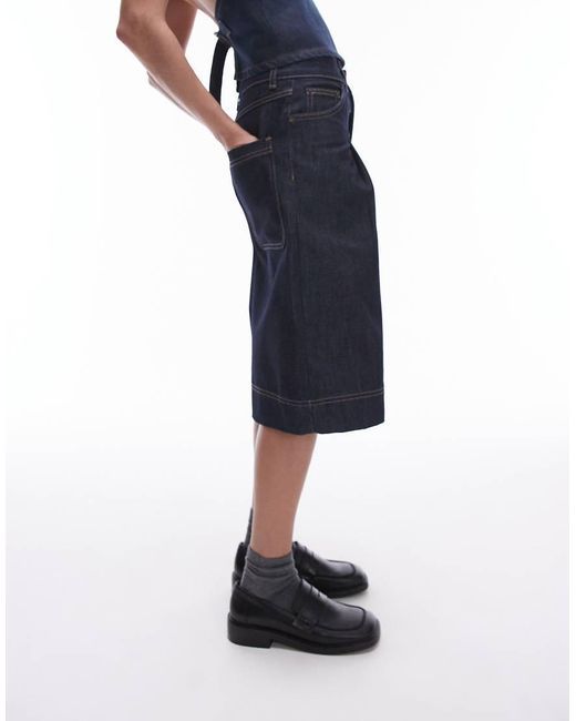 TOPSHOP Blue Denim Pleated Jort