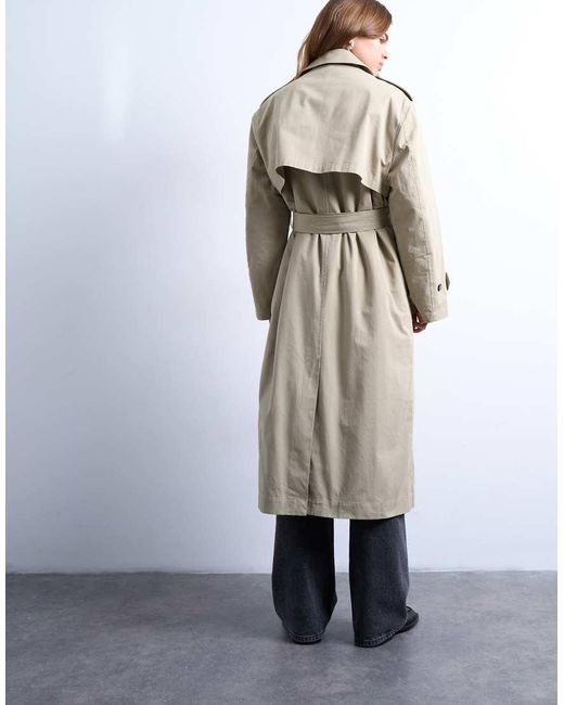TOPSHOP White 2 In 1 Borg Trench With Detachable Lining In Stone