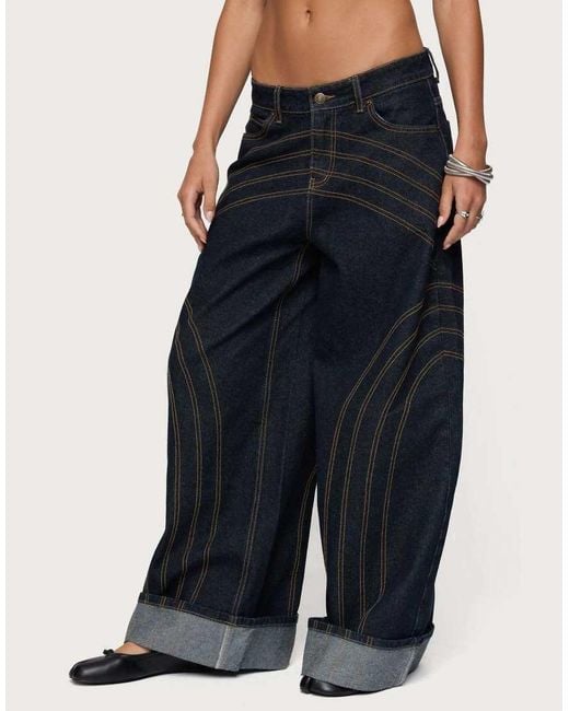 Edikted Black Cuffed Low Rise Wide Leg Jeans