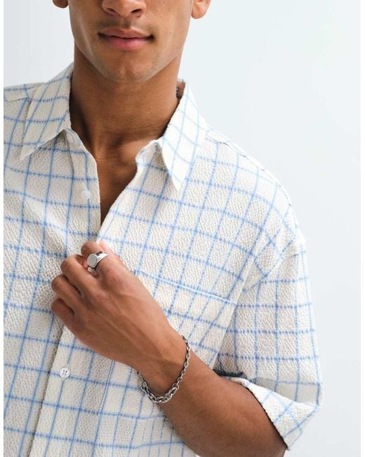 ASOS White Boxy Oversized Seersucker Windowpane Check Shirt for men