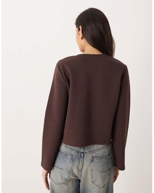 ASOS Brown Shoulder Pad Button Through Interlock Boxy Top