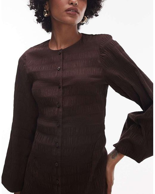 & Other Stories Black Shirred Mini Dress With Volume Sleeves