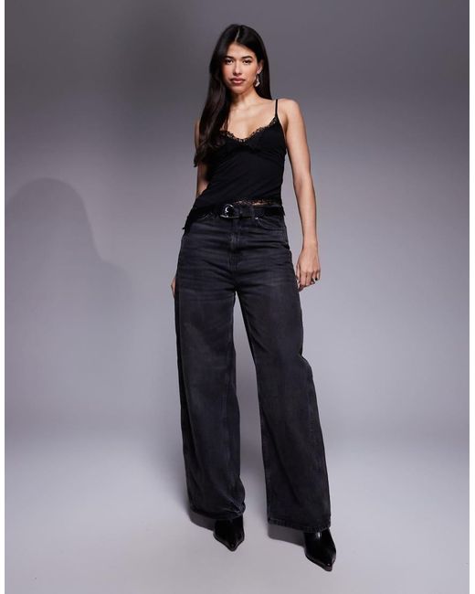 ASOS Black Mesh Lace Trim Cami Top With Asymmetric Hem