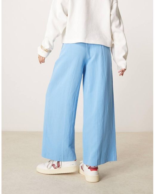 Pantalones De Sastre Azules De Corte Culotte De Mezcla De Lino De Petite ASOS de color Blue
