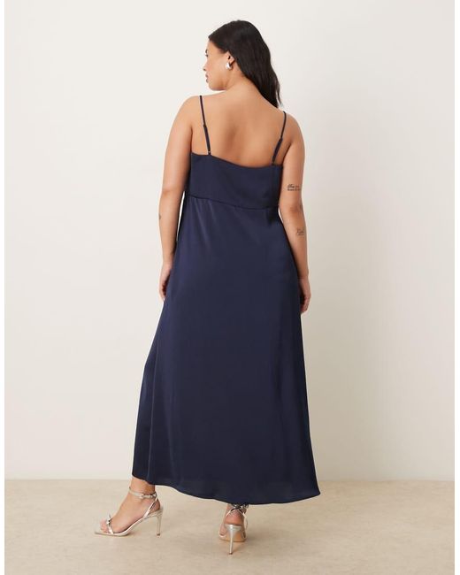 Vila Curve Blue Satin Cowl Neck Cami Maxi Dress
