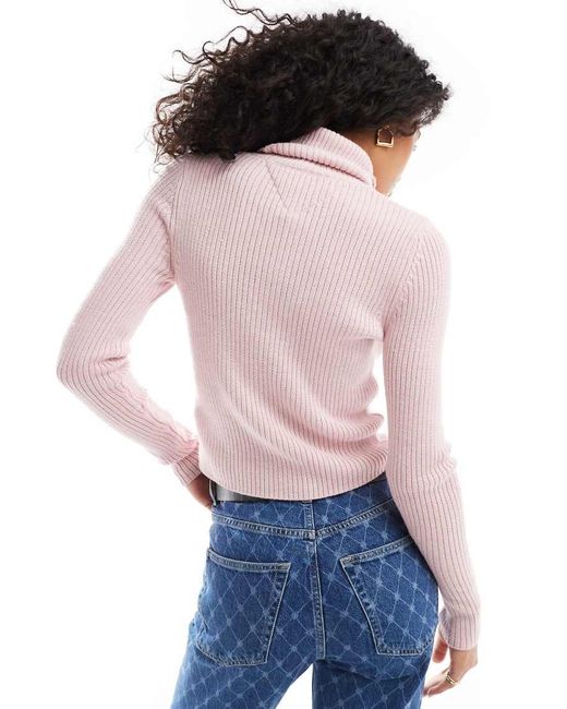 Top Rosa De Manga Larga Con Cuello Alzado De Punto De Tommy Hilfiger de color Pink