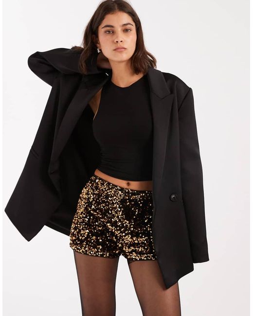 Miss Selfridge Black Sequin Booty Shorts