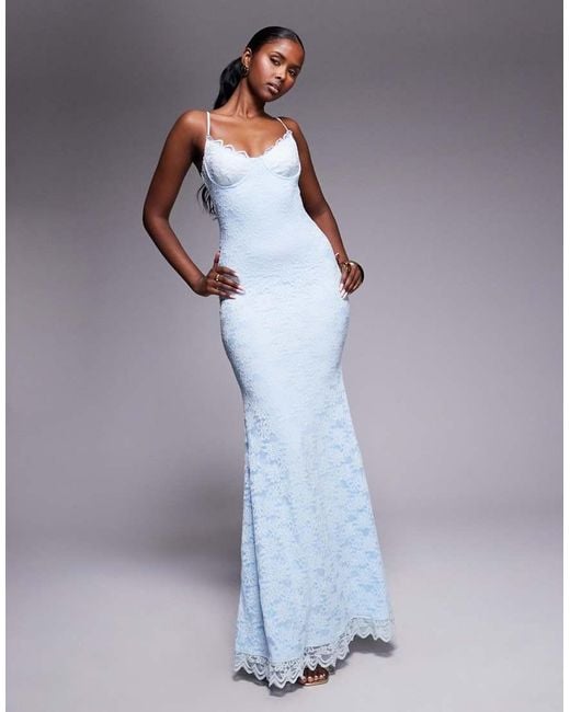 Wanderdoll Blue Leah Structured Cami Lace Fishtail Maxi Dress