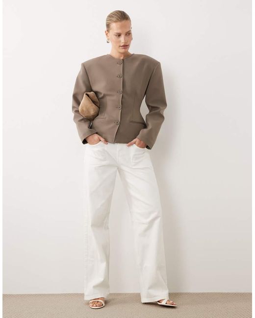 ASOS Brown Collarless Button Through Cinch Blazer