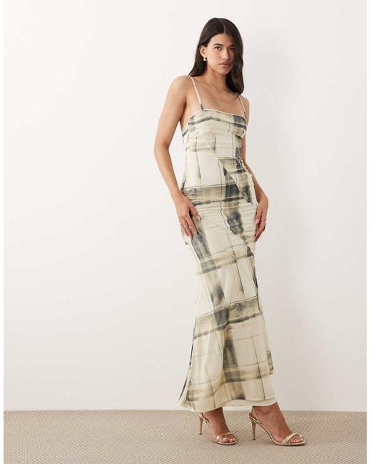 ASOS Natural Spliced Printed Check Cami Maxi Dress