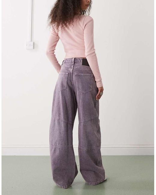 Monki Multicolor Barrel Leg Jeans With Patch Detail