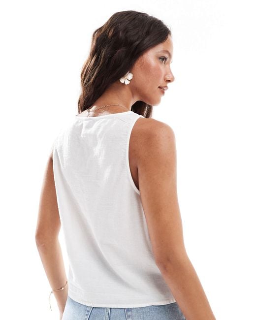 Vero Moda White Embroidered Cutwork Sleeveless Tie Front Top