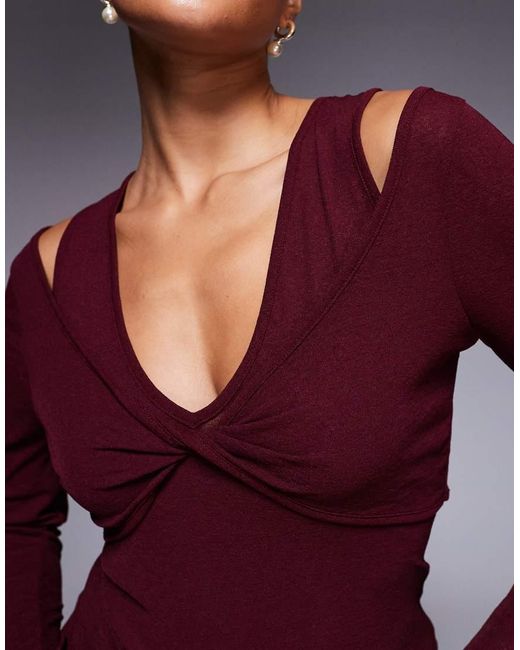 ASOS Blue Twist Bust Double Layer Long Sleeve Top
