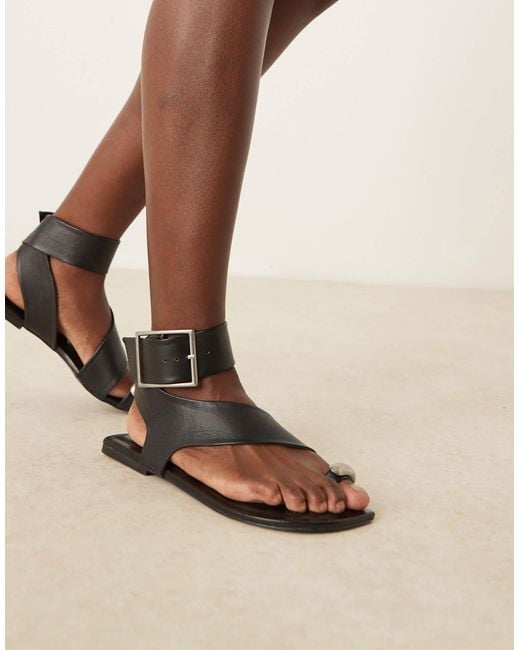 ASOS Natural Fernando Leather Sandals With Metal Toe Loop
