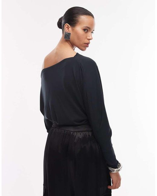 ASOS Blue Soft Touch Drape Fallen Shoulder Batwing Sleeve Bodysuit