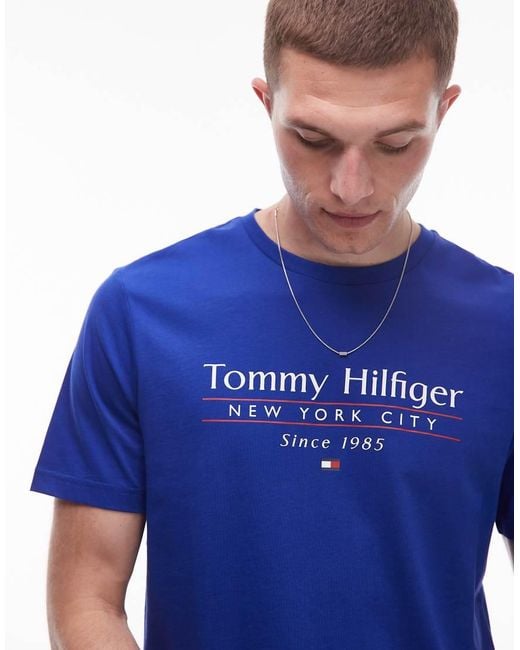Tommy Hilfiger Blue Centre Stack Linear Logo T-shirt for men