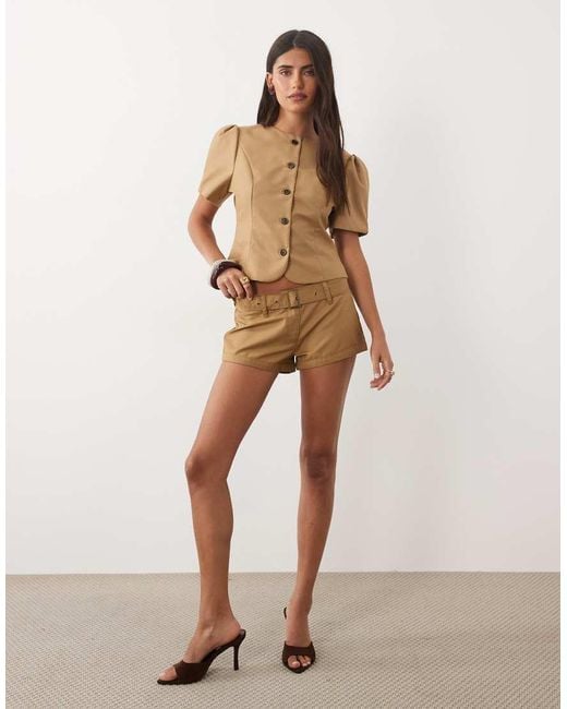 Lioness Brown Afterglow Cotton Rich Belt Detail Mini Short Co-ord