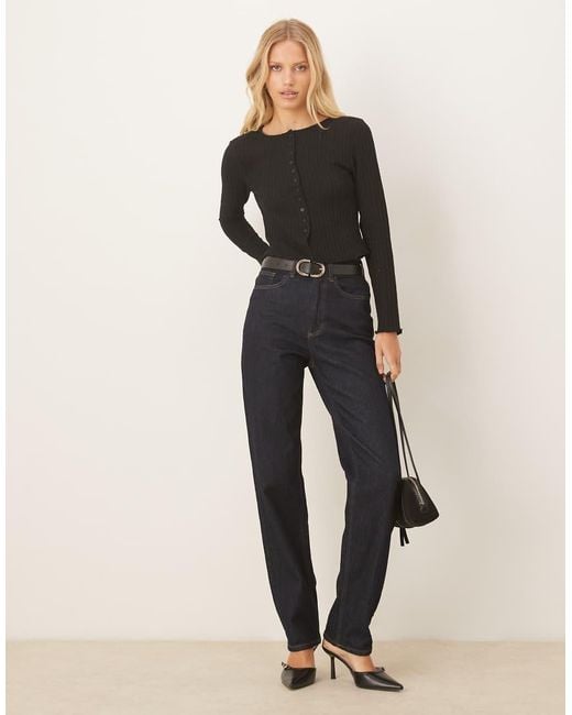ASOS Black Textured Button Through Long Sleeve Top