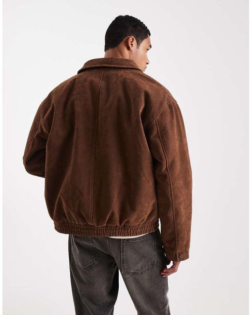 ASOS Brown Faux Suede Oversized Bomber Jacket for men