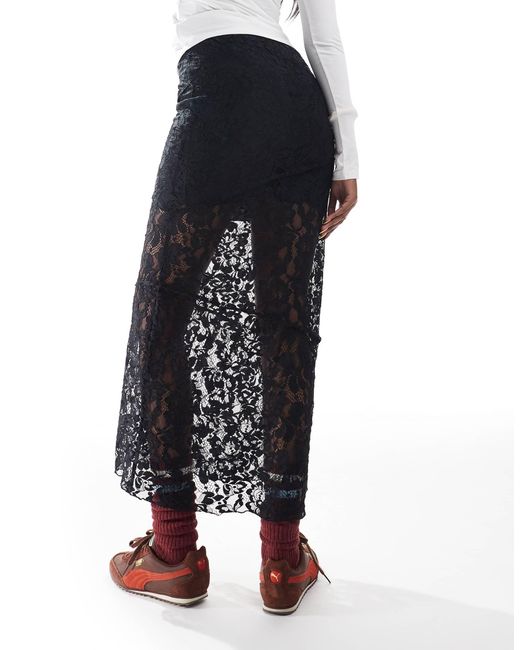 ASOS Black – maxirock aus spitze mit nahtdetails und mini-futter