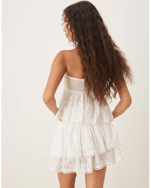 Iisla & Bird Natural Shirred Broderie Mini Tiered Beach Skirt Co-ord