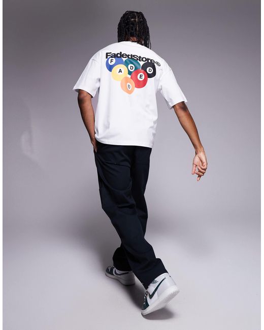 Faded Store White Pool Graphic Back Print T-shirt for men