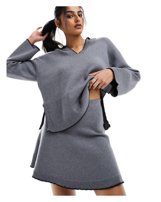 Object Gray Knitted Skater Skirt Co-ord With Contrast Trim