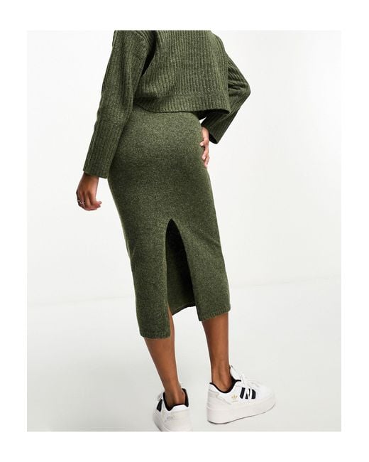 ASOS Green Asos Design Petite Co-ord Knitted Chunky Rib Midi Skirt