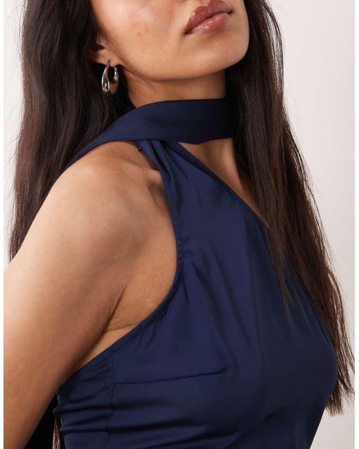 ONLY Blue Scarf Detail One Shoulder Midaxi Dress