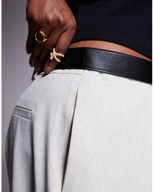 ASOS Gray Curve Tailored Textured Barrel Leg Trousers With Belt