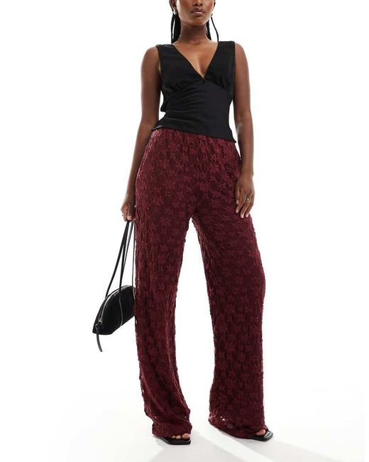 Threadbare Red Wide Leg Lace Pants