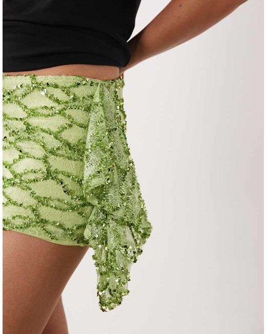 ASOS Green Sequin Mini Skirt With Ruffle Detail