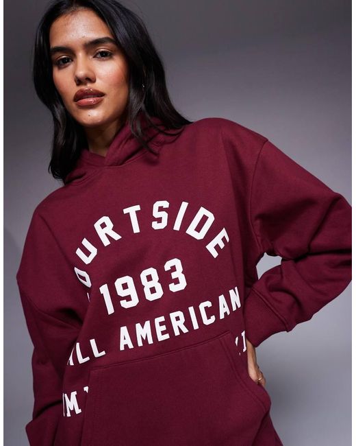Courtside Red Oversized Pullover Hoodie