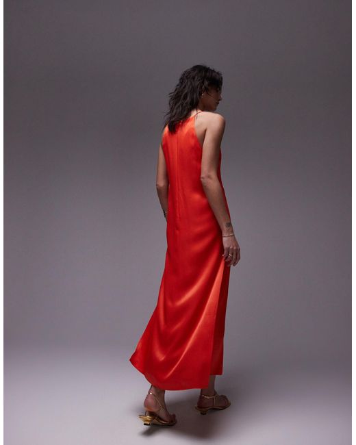 TOPSHOP Red Premium High Neck Maxi Dress