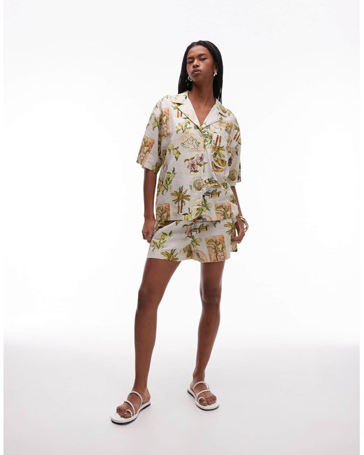 TOPSHOP Brown – freizeithemd mit zitronenprint, kombiteil