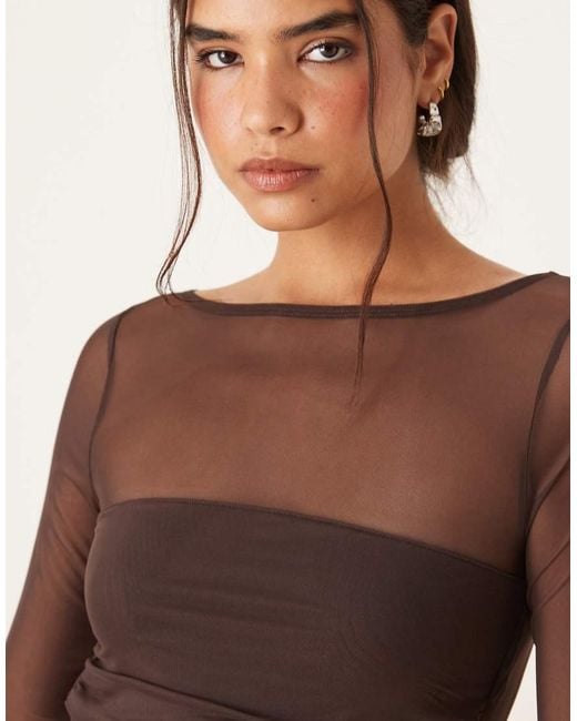Abercrombie & Fitch Blue Long Sleeve Mesh Bra Free Bodysuit