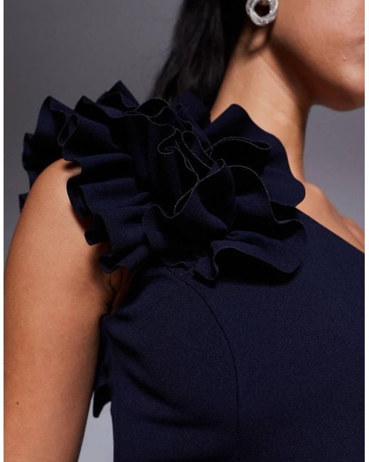 Forever New Blue One Shoulder Flower Detail Maxi Dress